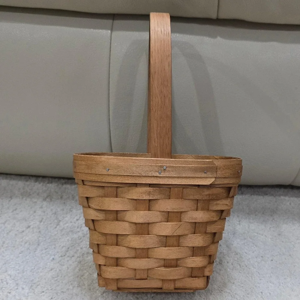 Workshops of Gerald E Henn Handwoven‎ Wood Basket with Handle 1997 Small Vintage